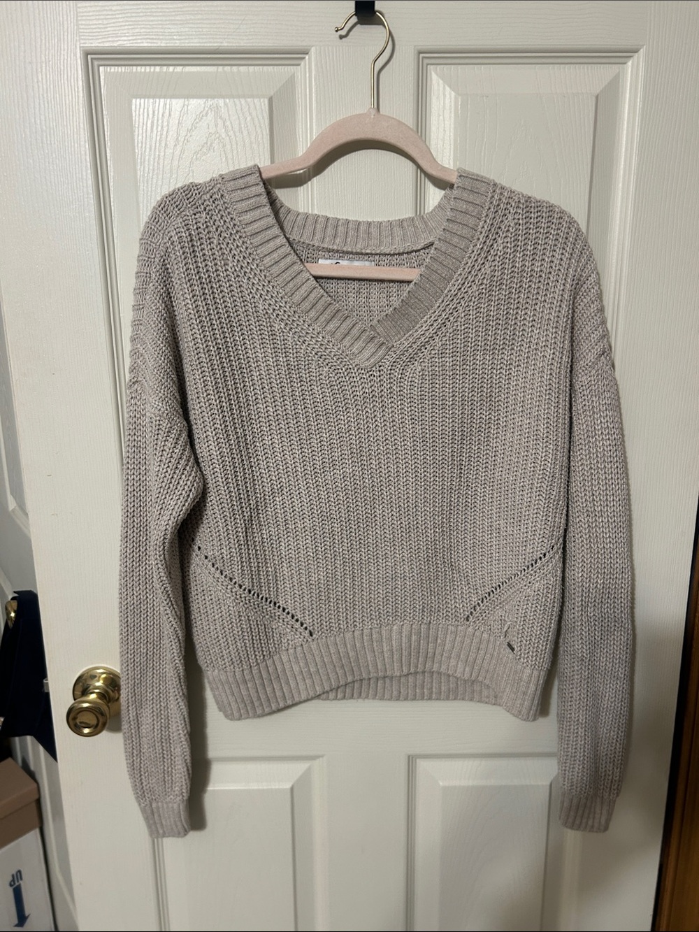 V-Neck Knit Sweater in Light Taupe